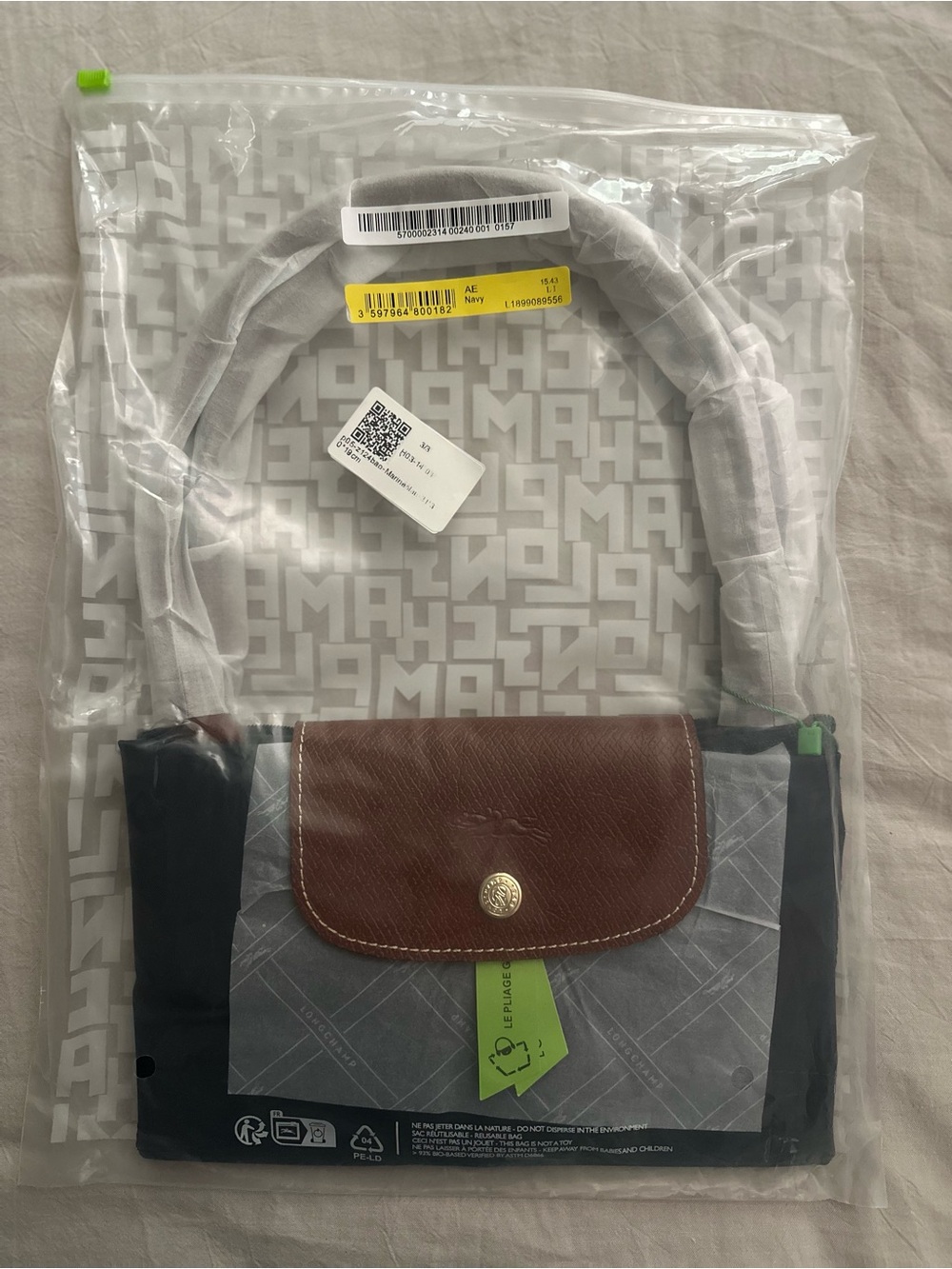 Longchamp Le Pliage Original Large Navy Tote NWT Made in France